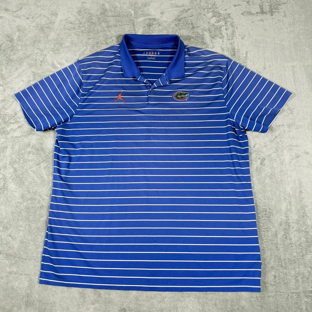 Jordan Mens XL Polo Shirt Florida Gators Blue White Striped Dri-FIT DR0579-480